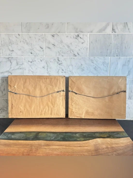 Vintage Pair of Small Framed Needlepoint Art of Spring and Winter Landscapes - Picture 10 of 10